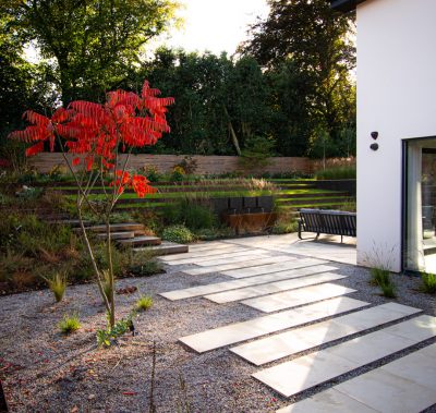 Contemporary, terraced and naturalistic garden, Warrington