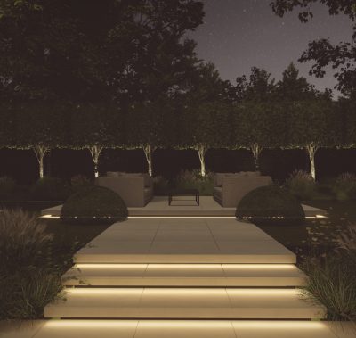 outdoor living area mood lit lighting