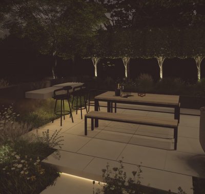 outdoor dining patio mood lit lighting