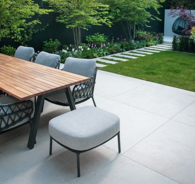 outdoor living space with foam dining area