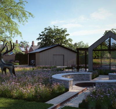 water feature with steel rill